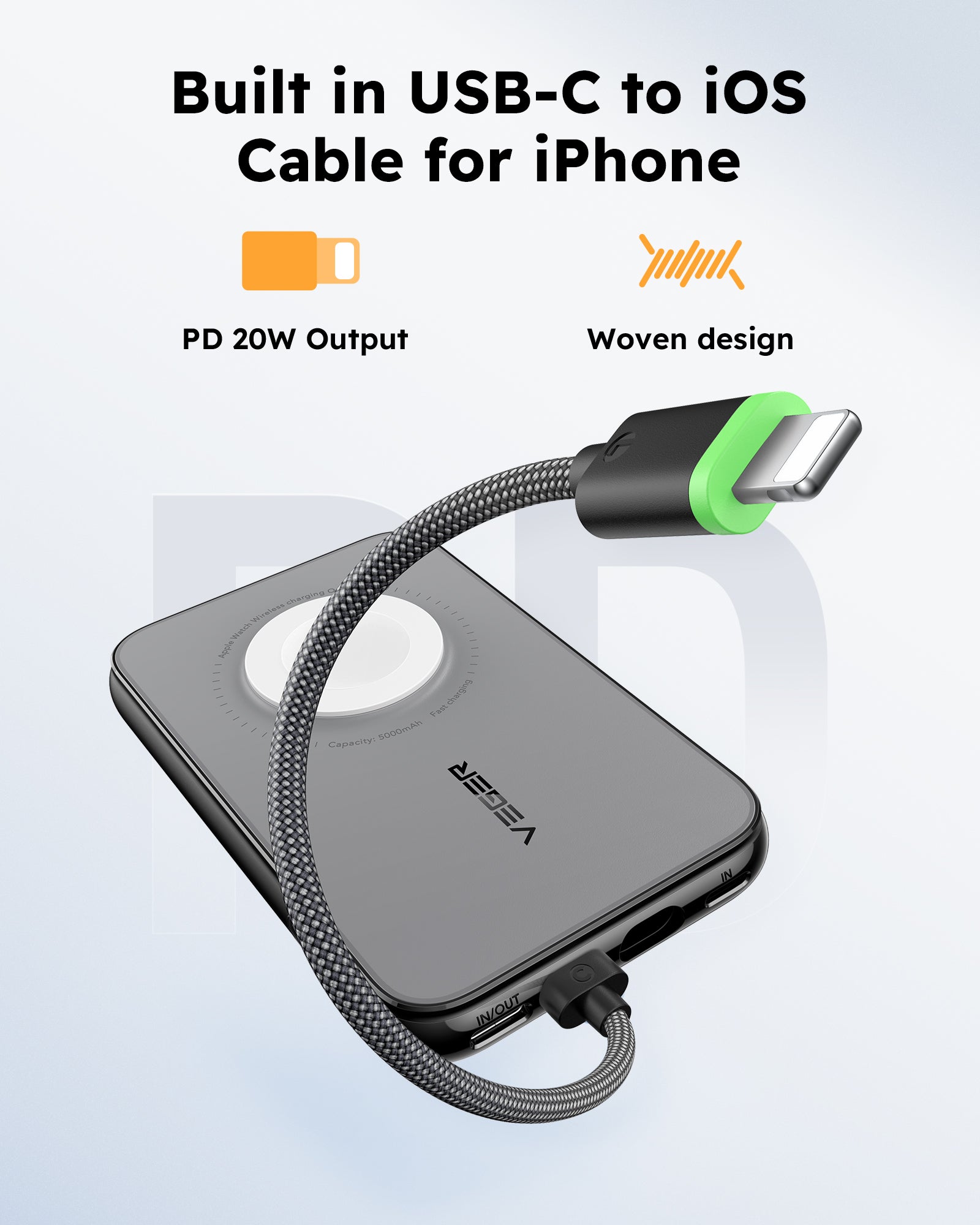 V1171 10,000mAh with built in detachable 2-way cable